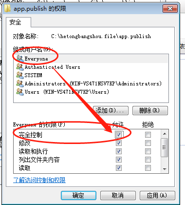 Win7安装和配置IIS的方法-everyone用户要设置为“完全控制”